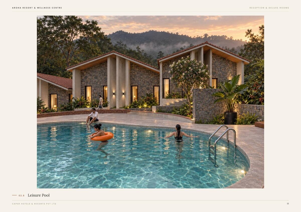Reception pool, daytime with guests swimming