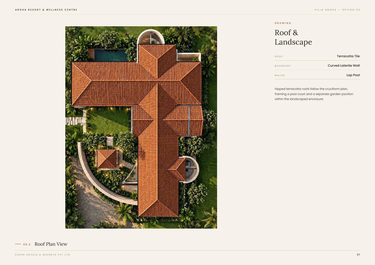 Villa Aroha Option 02, roof plan and landscape sketch