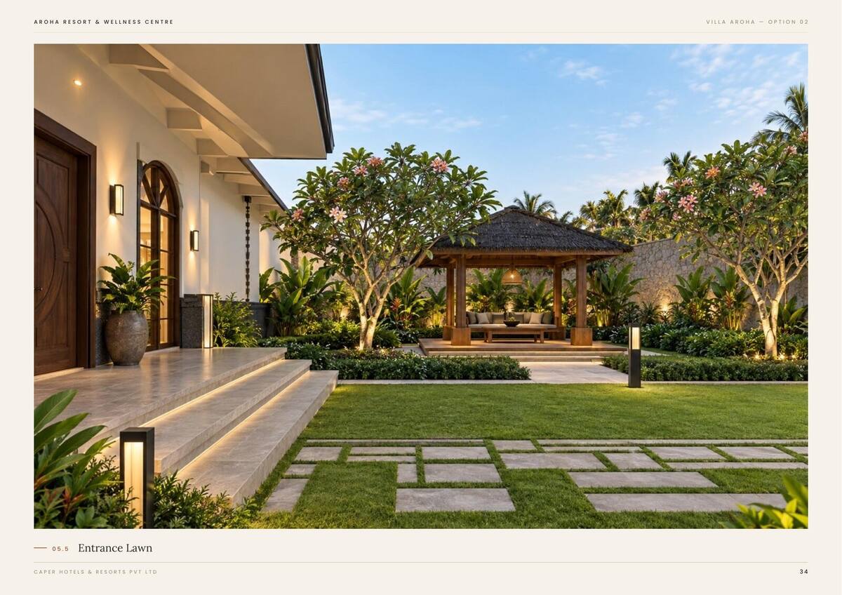 Villa Aroha Option 02, entrance walkway, daytime