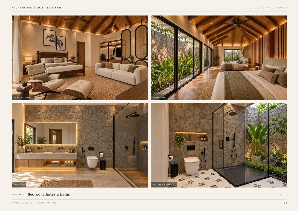 Villa Aroha Option 02, bedroom and bathroom interiors
