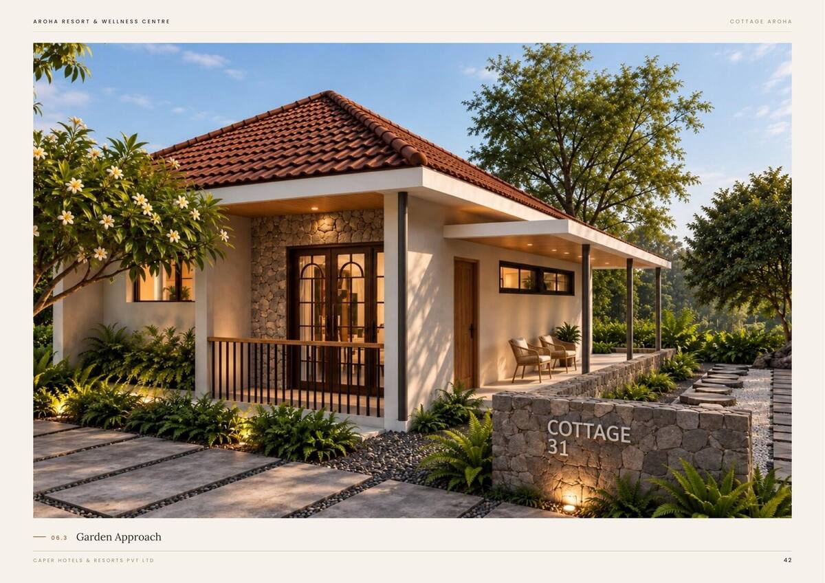 Cottage Aroha, exterior at evening